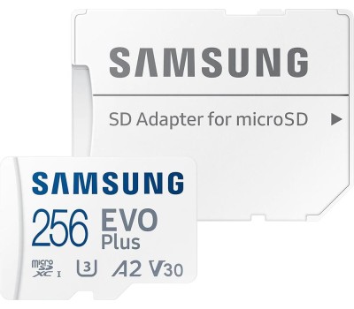 Карта памяти SAMSUNG Micro SecureDigital 256GB Class 10, A2, V30, UHS-I (U3), R 130 МБ/с, <MB-MC256KA/APC/EU адаптер на SD