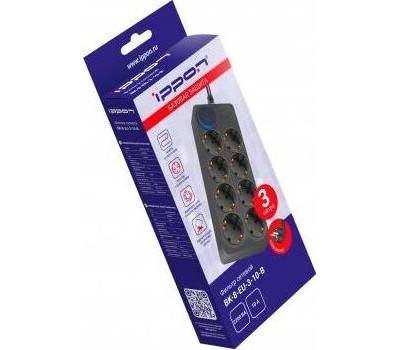 Сетевой фильтр IPPON Сетевой фильтр BK-8-EU-3-10-B, 3м, черный
