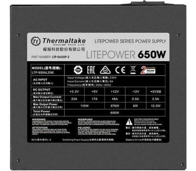 THERMALTAKE Блок питания Litepower, 650Вт, 120мм, черный, retail [ps-ltp-0650npcneu-2]