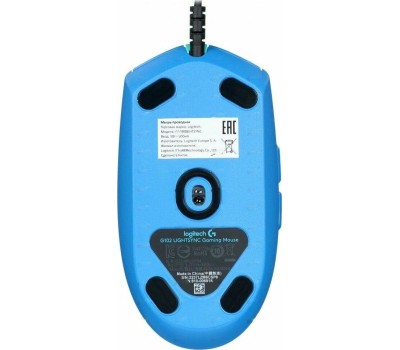 LOGITECH Мышь проводная G102 LightSync, игровая, оптическая, USB, 8000dpi, синий [910-005810]
