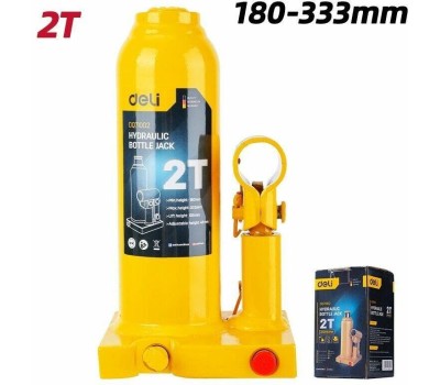 Домкрат DELI Грузоподъёмное оборудование Домкрат бутылочный гидравлический DQ71002 макс.грузоподъемность 2 т, высота подхвата 180мм, высота подъема 333мм, рабочий ход 105мм, ход выдвижного винта 48мм