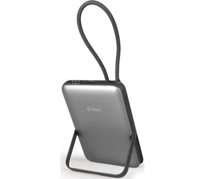 TTEC Внешний аккумулятор беспроводной Recharger M LCD 10000 mAh. MagSafe PD 20W Powerbank с кабелем USB-C и подставкой. Цвет: серый