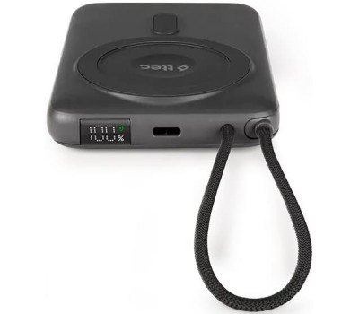 TTEC Внешний аккумулятор беспроводной Recharger M LCD 10000 mAh. MagSafe PD 20W Powerbank с кабелем USB-C и подставкой. Цвет: серый
