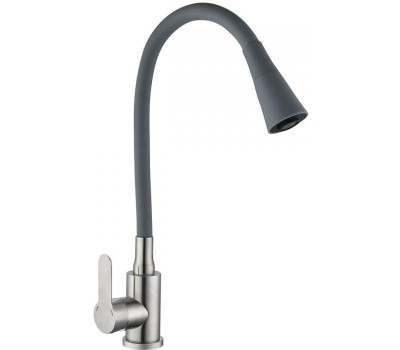 Смеситель АНТЕЙ 577032 Садко Смеситель д/кухни шар. с силиконовым изливом серый нерж.сталь 1/11