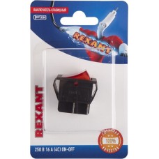 REXANT Выключатель клавишный 250В 16А (4с) вкл-выкл красный с подсветкой (1 шт/уп)