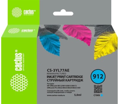 Картридж CACTUS Картридж CS-3YL77AE, 912, голубой / CS-3YL77AE