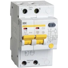 IEK Выключатель автом. дифф. тока MAD10-2-016-C-030 АД12 16A тип C 4.5kA 30мА AC 2П 230В 3мод белый (упак.:1шт)