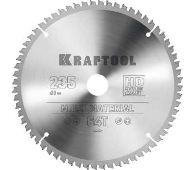 KRAFTOOL Multi Material, 235 х 30 мм, 64Т, пильный диск по алюминию (36953-235-30)