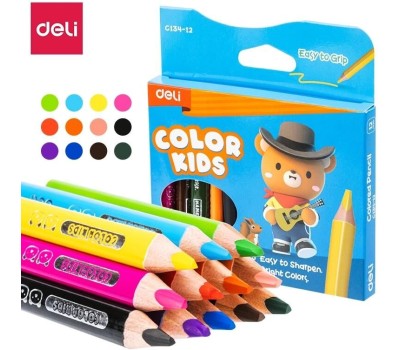 DELI Карандаши цв. EC-134-12 Color Kids трехгран. ассорти 12цв. карт.кор. (12шт) 12 карандашей