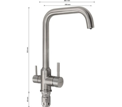 Смеситель кухонный MAGNUS 91115 Смеситель кухонный Г-образный гусак шаровый с двойным выпуском воды для фильтра нерж.ст