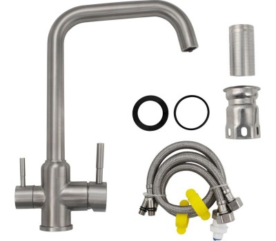 Смеситель кухонный MAGNUS 91115 Смеситель кухонный Г-образный гусак шаровый с двойным выпуском воды для фильтра нерж.ст