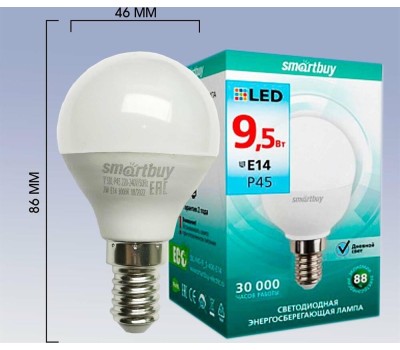 Лампа светодиодная SMARTBUY (SBL-P45-9_5-60K-E14) 9.5W/6000/E14