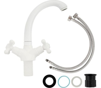 Смеситель для кухни BRIMIX 4409 Смеситель для кухни, металлокерамика, из высокопрочного АБС пластика, ручка КРЕСТ, цвет БЕЛЫЙ.