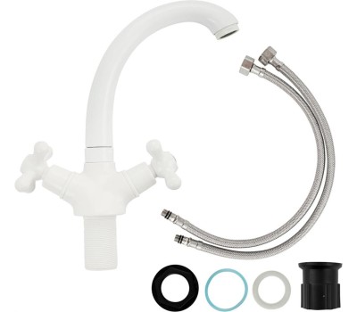 Смеситель для кухни BRIMIX 4409 Смеситель для кухни, металлокерамика, из высокопрочного АБС пластика, ручка КРЕСТ, цвет БЕЛЫЙ.