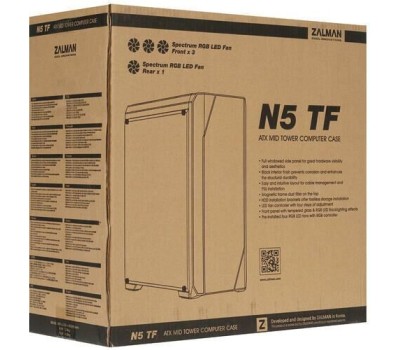 Корпус для ПК ZALMAN Корпус N5 TF черный без БП 5x120mm 2xUSB2.0 1xUSB3.0 audio bott PSU