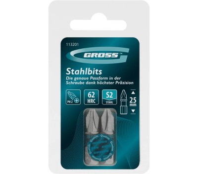 Набор бит GROSS Бита PH2х25мм, сталь S2, шестигр., 2 шт.//
