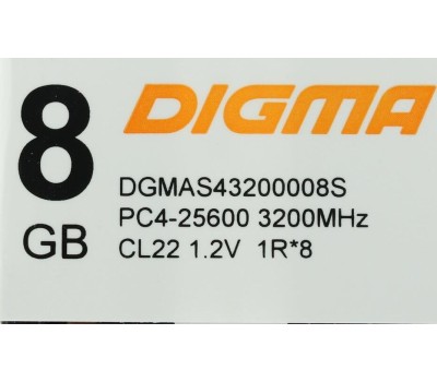 Оперативная память DIGMA Оперативная память DGMAS43200008S DDR4 - 1x 8ГБ 3200МГц, для ноутбуков (SO-DIMM), Ret