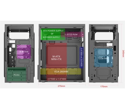 FOXLINE Корпус MiniTower Forza FZ-015 450W черный (mATX, 450W, 2xUSB2.0, no fan) (FZ-015-SX450R)
