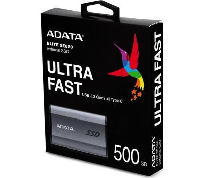 Внешний диск SSD A-DATA 500ГБ Внешний диск SSD SE880, USB-C, запись - 2000МБ/с, чтение - 2000МБ/с, серый [aeli-se880-500gcgy]