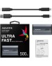 Внешний диск SSD A-DATA 500ГБ Внешний диск SSD SE880, USB-C, запись - 2000МБ/с, чтение - 2000МБ/с, серый [aeli-se880-500gcgy]