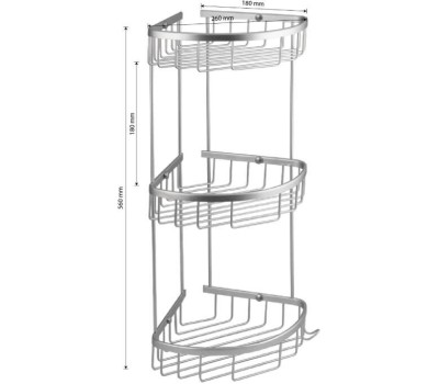 САНАКС - Полочка угловая, овальная, тройная, алюминиевая, матовая 75062