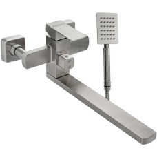 Смеситель МАГНУС 9227 Смеситель для ванны, длинный излив, шаровый, с дивертором на корпусе, квадратный корпус, из нержавеющей стали марки 304, цвет САТИН