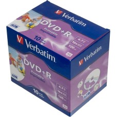 VERBATIM Оптический диск DVD+R 4.7ГБ 16x, 10шт., jewel case, printable [43508]