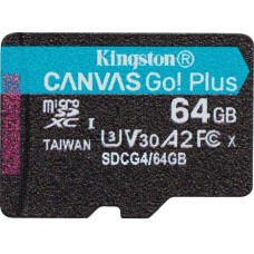 Карта памяти KINGSTON Карта памяти microSDXC UHS-I U3 Canvas Go Plus 64 ГБ, 200 МБ/с, Class 10, SDCG4/64GBSP, 1 шт., без адаптера