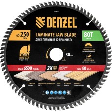 DENZEL Пильный диск по ламинату ф250 х 30 мм, 80 зубьев 733877