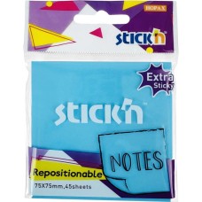 STICK`N Блок самоклеящийся бумажный 27098 76x76мм 45лист. синий неон 1цв.в упак. усиленный клей