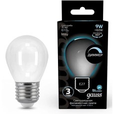 GAUSS Лампа светодиодная Filament 105202209-D 9Вт цок.:E27 шар 220B св.свеч.бел.нейт. (упак.:10шт)