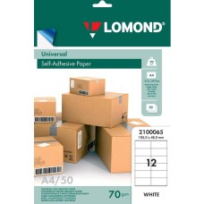 LOMOND Этикетки 2100065 A4 48x105мм 12шт на листе/70г/м2/50л./белый самоклей. универсальная (с покрытием)