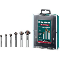 KRAFTOOL EXTREME Со5-А, 6 шт (6.3, 8.3, 10.4, 12.4, 16.5, 20.5 мм), Z3, 90°, сталь M35, U-образная спираль, набор зенковок (29734-H6)