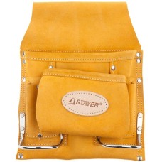 STAYER кожаная, 2 скобы, поясная сумка для инструментов с 8 карманами, Professional (38515)
