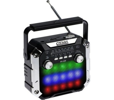 Радиоприемник СИГНАЛ РП-228 УКВ 64-108МГц, 220V, акб 1200mA/h, USB/microSD/AUX, светодиодный фонарь/дискосвет