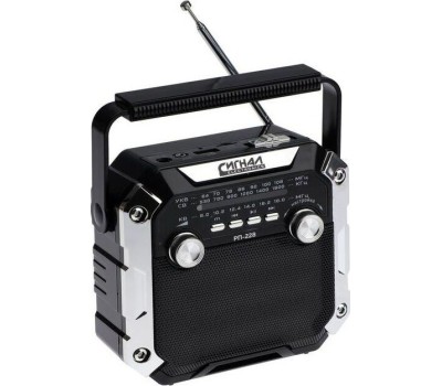 Радиоприемник СИГНАЛ РП-228 УКВ 64-108МГц, 220V, акб 1200mA/h, USB/microSD/AUX, светодиодный фонарь/дискосвет