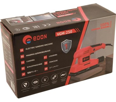 Вибрационная шлифмашина EDON VGM-250 красный/черный 15038 250Вт, 187х90мм