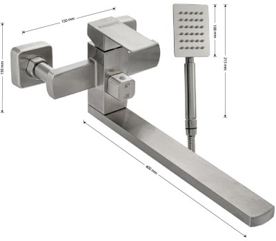 Смеситель МАГНУС 9227 Смеситель для ванны, длинный излив, шаровый, с дивертором на корпусе, квадратный корпус, из нержавеющей стали марки 304, цвет САТИН