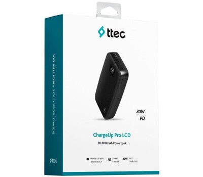 TTEC Внешний аккумулятор ChargeUp Pro LCD 20000mAh PD 20W Powerbank. Цвет: черный