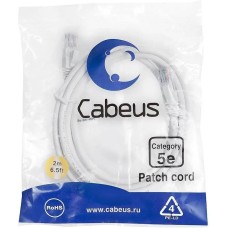 CABEUS Патч-корд PC-UTP-RJ45-CAT.5E-2M-WH U/UTP RJ-45 вил.-вилка RJ-45 кат.5E 2м белый ПВХ