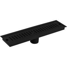 Трап САНАКС - Трап линейный 400 х 100 мм, вертикальный выпуск с гидрозатвором, с верхним бортиком, из нержавеющей стали марки SUS 304, цвет ЧЁРНЫЙ. 00047-B