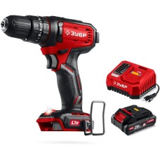 ЗУБР 20 В, 40 Н·м, 1 АКБ LMS (2 А·ч), ударная дрель-шуруповерт (ДШУ-40-21)