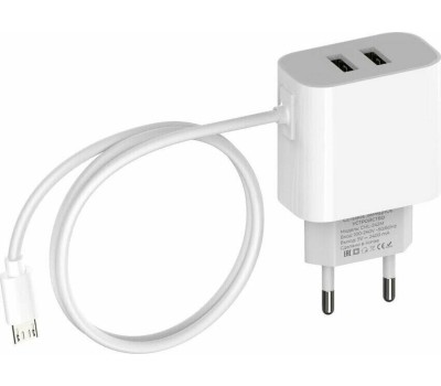 АККУМУЛЯТОРЫ И ЗАРЯДНЫЕ УСТРОЙСТВА MAXVI CHL-242M 2.4A, with microUSB cable, 2хUSB, цвет: белый