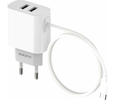 АККУМУЛЯТОРЫ И ЗАРЯДНЫЕ УСТРОЙСТВА MAXVI CHL-242M 2.4A, with microUSB cable, 2хUSB, цвет: белый