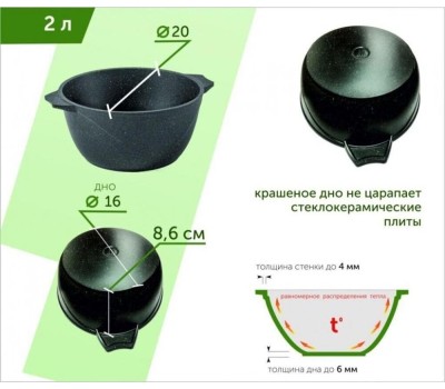 Кастрюля МЕЧТА 42803И Гранит black Induction Pro 2л
