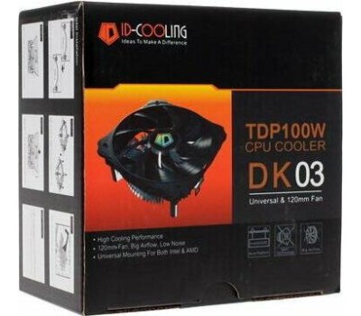 ID-COOLING Кулер DK-03 LGA1700/1200/115X/775/AM4/AM3/+/AM2/+/FM2/+/FM1 (36шт/кор, TDP 100W, FAN 120mm) RET
