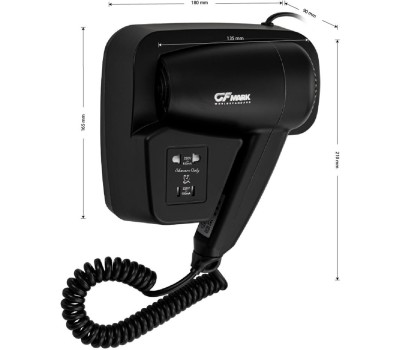 Аксессуары для ванной комнаты и туалета GFMARK 6813 Фен для волос в ванную комнату с боковым креплением, с розеткой, 1200W, черного цвета