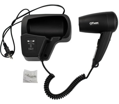 Аксессуары для ванной комнаты и туалета GFMARK 6813 Фен для волос в ванную комнату с боковым креплением, с розеткой, 1200W, черного цвета