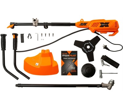 Триммер садовый электрический MAXPILER Триммер электрич. MET-2000C (2000Вт, Ø380 мм, плавный пуск, разъем. штанга, нож+леска)