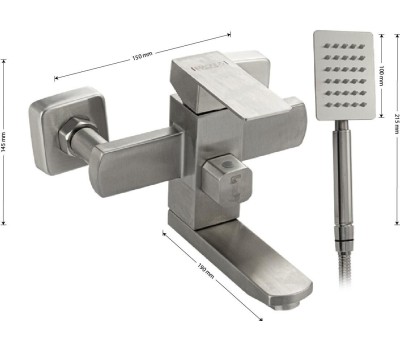 Смеситель МАГНУС 9226 Смеситель для ванны, короткий излив, шаровый, квадратный корпус, из нержавеющей стали марки 304, цвет САТИН